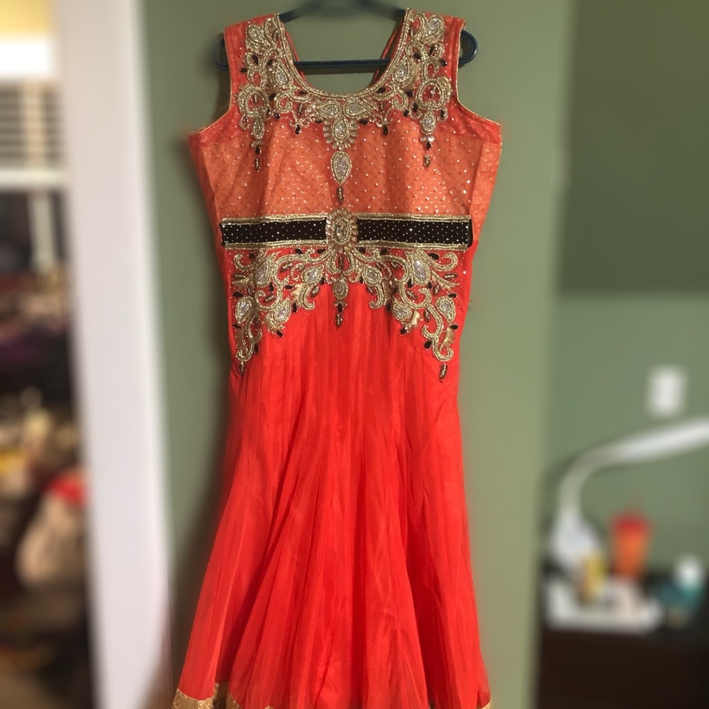 Orange Traditional Kurta with Hand Done Beading